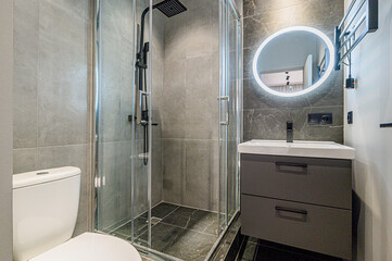 interior apartment room bathroom, sink, decorative elements, toilet. WC, sanitary unit, wash room