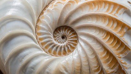 Obraz premium shell pearl spiral nautilus Fibonacci section spiral coral pearl symmetry half cross coral golden ratio shell fibonacci structure growth close up mother of pearl pompilius nautilus 