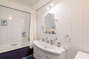 interior apartment room bathroom, sink, decorative elements, toilet. WC, sanitary unit, wash room