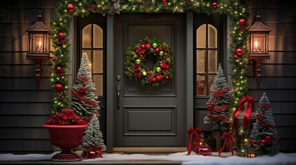 Fototapeta na wymiar mistletoe holiday front door