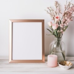 Celebrating women: a chic March 8 mockup with copy space frame, perfect for creating empowering designs, digital displays, heartfelt messages to honor International Women's Day in a stylish manner.