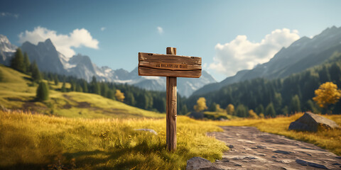 Wooden signpost in the forest. 3D illustration. Natural background.