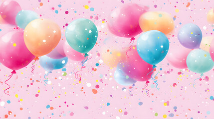 Birthday assortments and baloons seamless background tile design- pink background