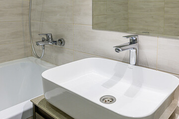 interior apartment room bathroom, sink, decorative elements, toilet. WC, sanitary unit, wash room