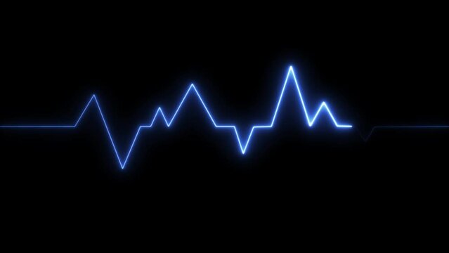 Abstract neon Digital Heartbeat Plus blue color Animation. Black background 4k video Neon heartbeat blue.