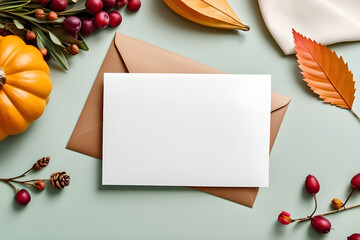 empty thanks giving day greeting card celebrating day mockup with a white paper list on the colored