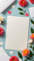 mpty new year greeting card celebrating day mockup with white paper list and flowers and hearten