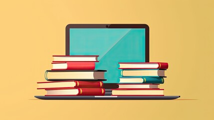 Fototapeta premium Books and laptop, online lessons