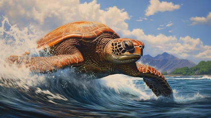 Fotobehang Endangered Hawaiian Green Sea Turtle cruises. © Anas