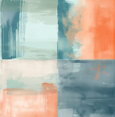 Abstract watercolor background with a vibrant mix of orange and blue hues, accented with halftone patterns and dynamic splatters