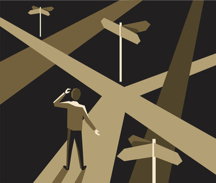 Correct decision in road fork abstract concept