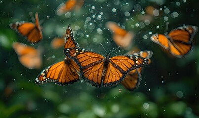 Colorful butterflies on a blurred natural background.