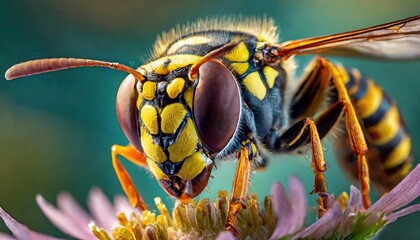 Wasp bee head macro close-up  - obrazy, fototapety, plakaty