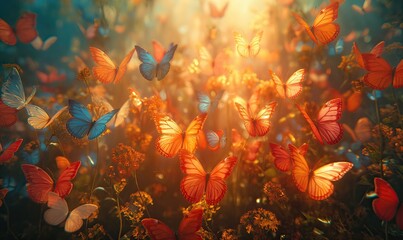 Fototapeta na wymiar Colorful butterflies on a blurred natural background.
