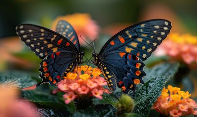 Obraz premium Colorful butterflies on a blurred natural background.