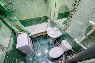 interior apartment room bathroom, sink, decorative elements, toilet. WC, sanitary unit, wash room