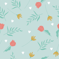 Handdrawn seamless pattern with delicate flowers.