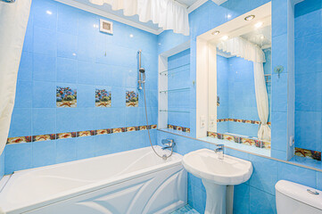 interior apartment room bathroom, sink, decorative elements, toilet. WC, sanitary unit, wash room