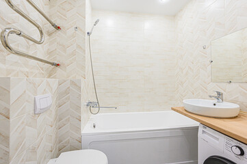 interior apartment room bathroom, sink, decorative elements, toilet. WC, sanitary unit, wash room