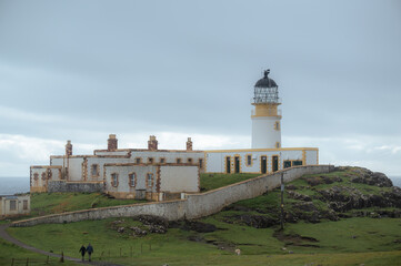 Fototapeta na wymiar Neist point lighthouse on the Isle of Skye, Scotland, UK. Travel destination,tourist attraction landmark