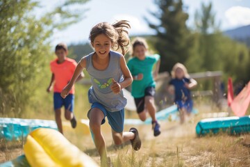 kids running through an obstacle course