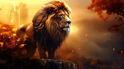 Fantasy digital art of a lion.