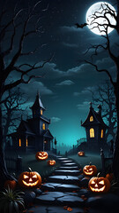 Fototapeta na wymiar Halloween spooky nighttime scene horizontal background. Halloween background with castle