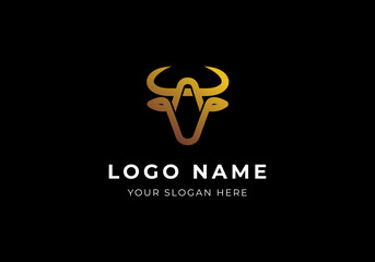 logo cow head and horn with initial letter A. minimalist and modern logo design. Editable color