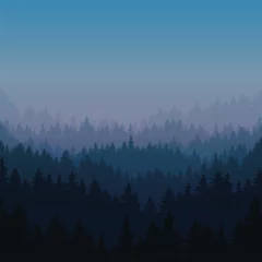 Tableaux ronds sur aluminium brossé Forêt dans le brouillard Forest blue sunrise trees mountains