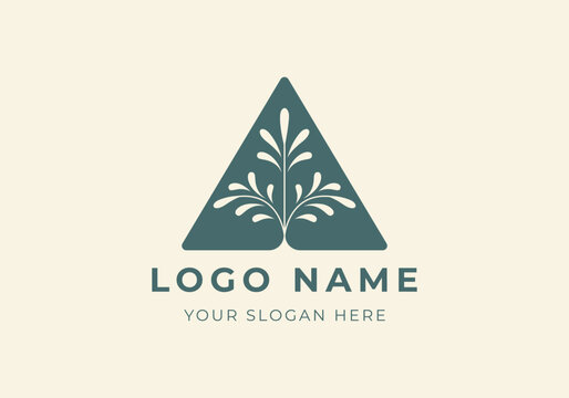logo triangle with leaf. Nature, Botanical, modern, minimalist logo design. Editable color