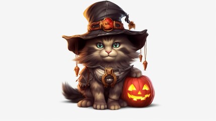 Set of halloween cat on transparent background AI generative