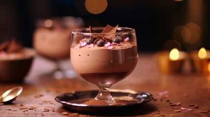 Silky and indulgent chocolate mousse is a velvety AI generative