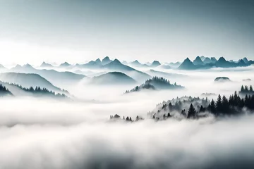 Papier Peint photo autocollant Matin avec brouillard mountains in the fog