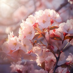 Pink sakura blossom, spring card . Photo generated with AI