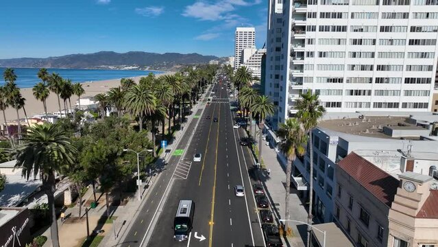 Pacific Highway At Santa Monica Los Angeles United States. Aerial Beach Santa Monica Los Angeles. Industry Skyline Commercial Building Beautiful.