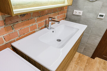 interior apartment room bathroom, sink, decorative elements, toilet. WC, sanitary unit, wash room