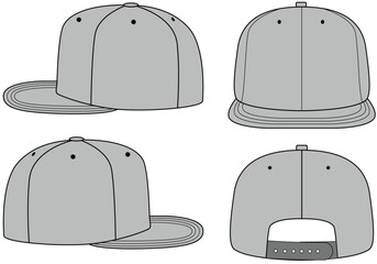 Set of snapback cap vector illustration. Caps mock up editable	