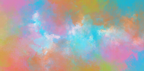 Abstract watercolor background. colorful sky with clouds. Abstract painting banner. Rainbow color sky background design. Modern and creative wallpaper.