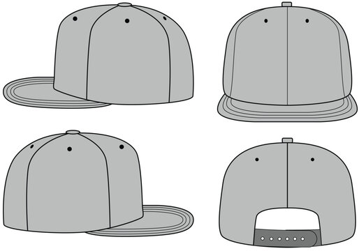 Set of snapback cap vector illustration. Caps mock up editable	