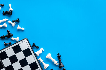 Chess board with chess pieces, top view. Leadership and business strategy concept