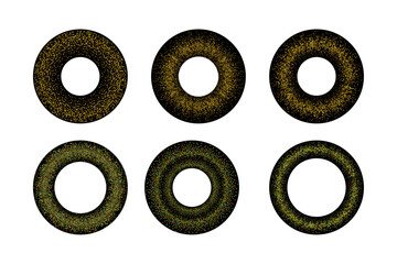  Illustrated in vector format, grunge colorful particles form circular motion sparkles in a doughnut shape.