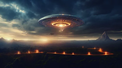 Fotobehang Flying saucers of aliens from alien civilizations. © Anas