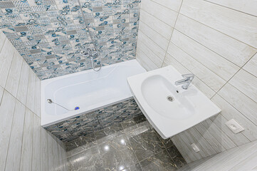 interior apartment room bathroom, sink, decorative elements, toilet. WC, sanitary unit, wash room