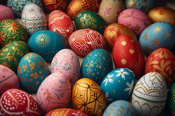 Fototapeta na wymiar A lively display of Easter egg patterns.