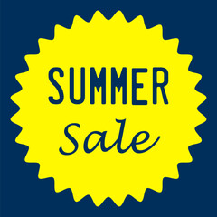 Summer Sale yellow round sticker,sign,label,stamp,icon isolated on blue background. Stock vector.