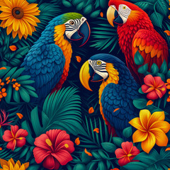 Fototapeta premium Tropical rainforest parrot as background, ai generated