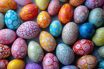 Fototapeta na wymiar A mosaic of colorful Easter eggs.