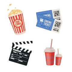 Cinema elements set, movie, pop corn, ticket, lemonade