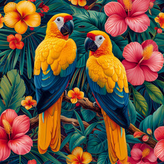 Tropical rainforest parrot as background, ai generated