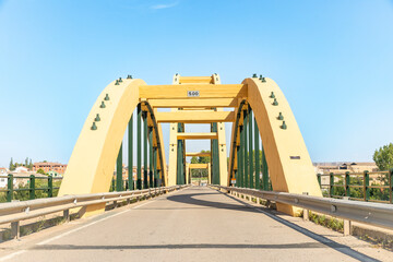 Fototapeta premium the bridge over Ebro river entering Sastago, province of Zaragoza, Aragon, Spain